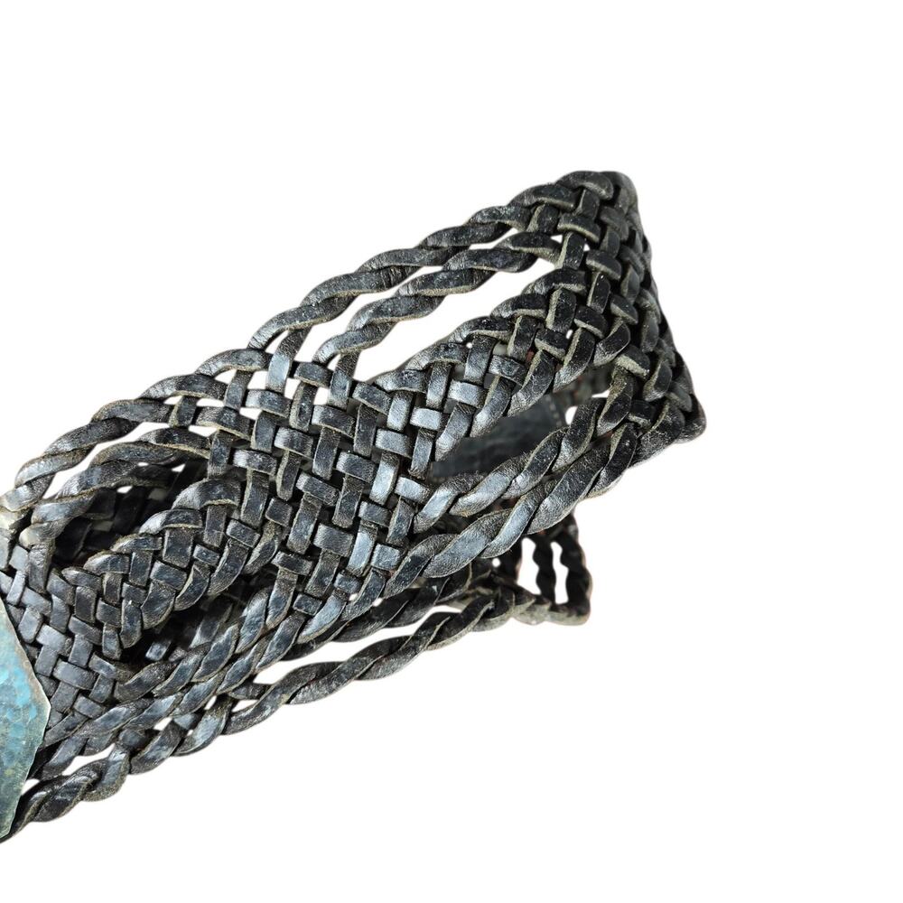 Womens Wide Braided Leather Belt Brown Western Boho Hammered Mixed Metal Buckle - Picture 10 of 10